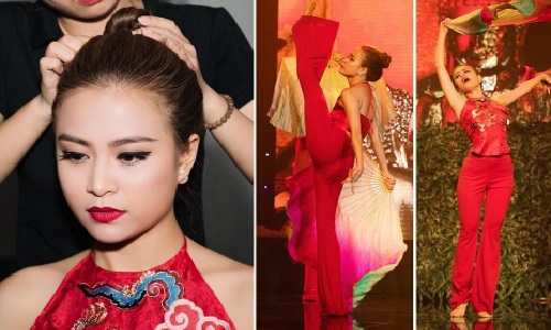 Hoàng Thùy Linh mặc yếm đỏ lả lơi ...